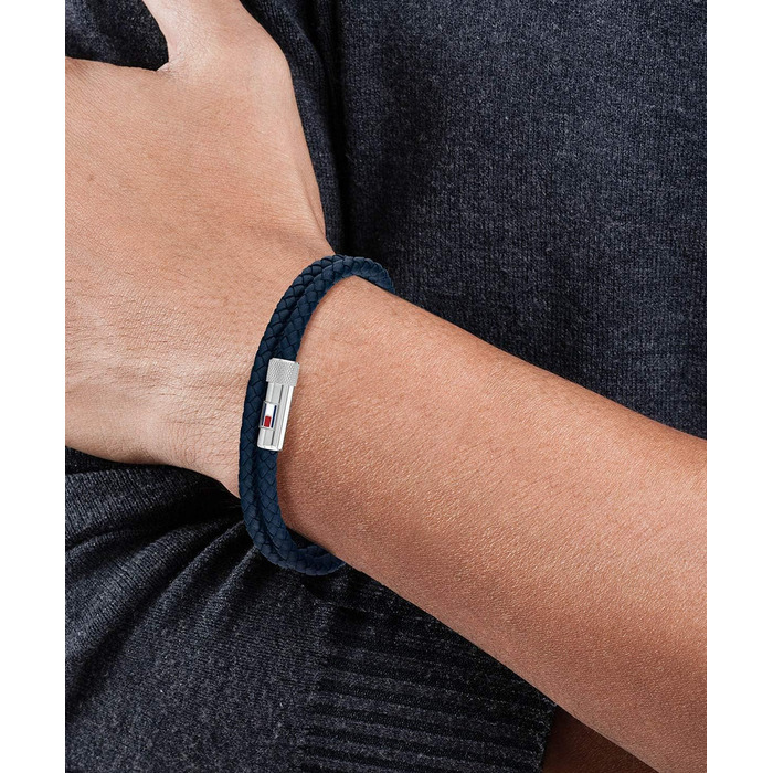 Чоловічий шкіряний браслет Tommy Hilfiger з магнітною застібкою (повністю чорний)