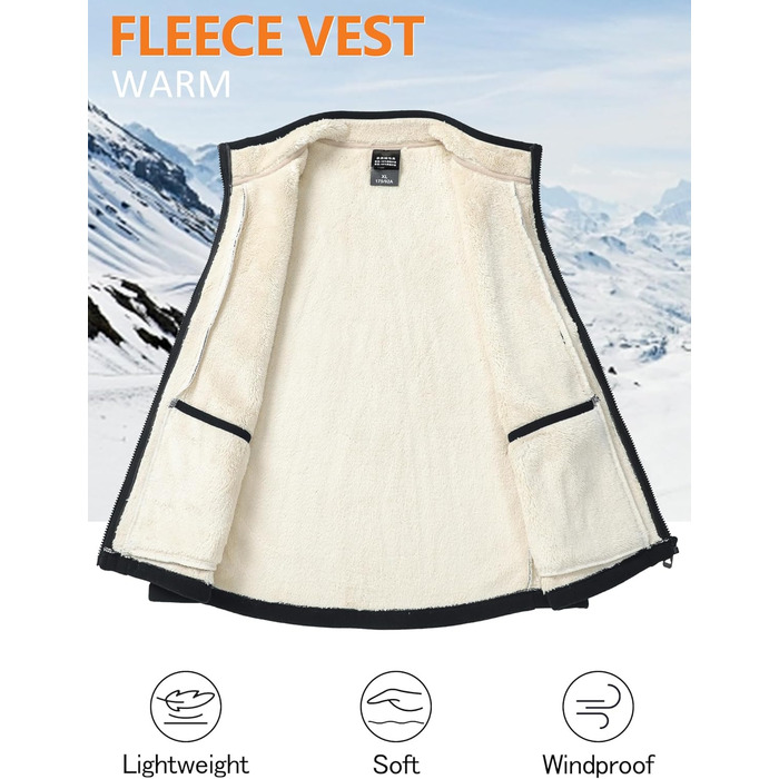 Чоловіча флісова жилетка AIEOE для осені та зими, тепла, з 4 кишенями, стійким коміром, без рукавів, чорна, XL