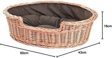 Wicker Dog Basket for Dog and Cat, Dog Bed, Cat Bed with Cushion, Pet Basket, Woven Cat Basket, 60x43 x H19 cm