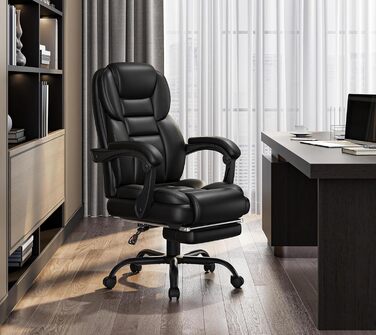 Ергономічне крісло Yaheetech для офісу, керівника з підставкою для ніг, регульовані підлокітники, комп'ютерне крісло з високою спинкою, чорне