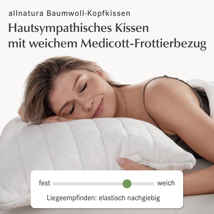 allnatura Cotton Pillow Cotona-Medicott 40x80 cm Test Winner - 100% Organic Cotton ideal for allergy sufferers - Suitable for side and back sleepers - Adjustable height & machine-washable cover - Made in Germany… 40 x 80cm cotton pillow