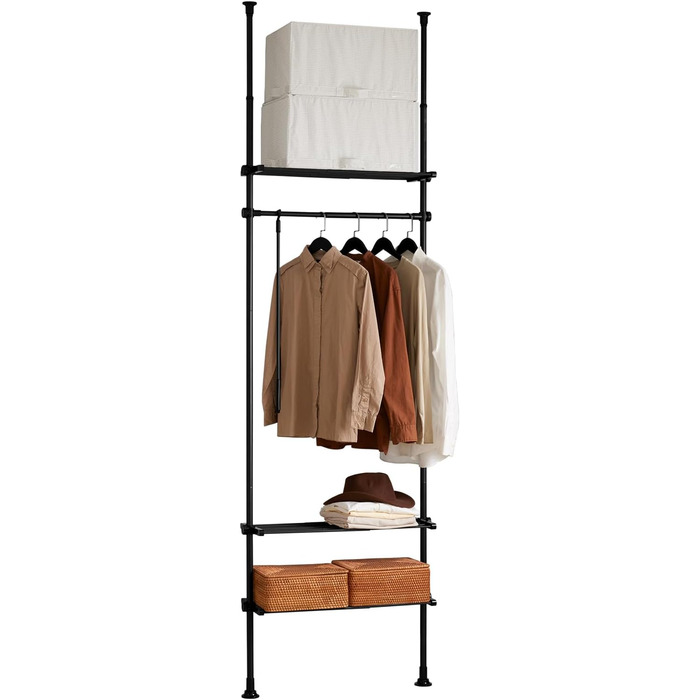 SoBuy KLS07-SCH Telescopic Clothes Rail Garment Rack with 1 Clothes Rail and 3 Shelves Telescopic Wardrobe System Adjustable Clothes Rack B (52-80) x H (233-295) cm