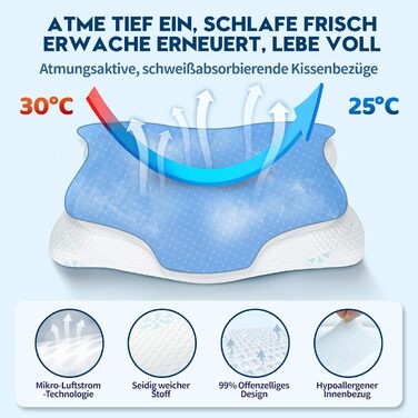 Ортопедична подушка CloudÉtoile з Memory Foam 2-в-1: ергономічна подушка для сну на боці, спині та животі. Біла, 64x38x12 см.