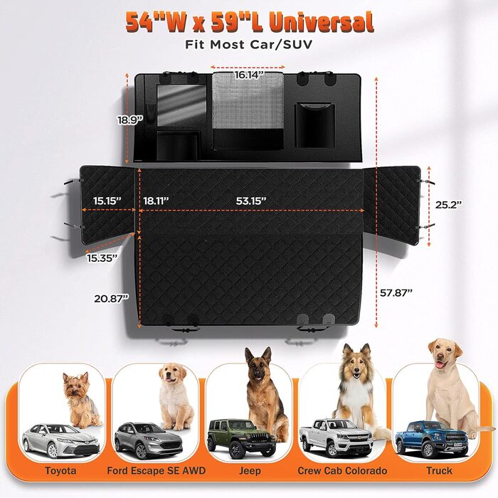 Захист для автосидіння для собак Gimars 6-в-1 з боковими панелями та віконцем, 100% водонепроникний, з килимком, підходить для всіх типів авто