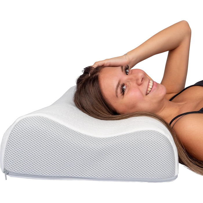 Dream Castle Exclusive Neck Pillow - Gel foam core with wave pattern RG50 - Height adjustable for optimal sleeping position - Sustainable cover made of recycled polyester - 30x60cm
