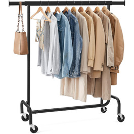 SONGMICS Clothes Rack with Wheels, Clothes Rail, Heavy-Duty, Extendable Clothes Rod, Load Capacity up to 110 kg, 45 x (160-200) x 162.9 cm, Metal, Chrome, HSR176E01 ((110-150)B cm, Matte Black)