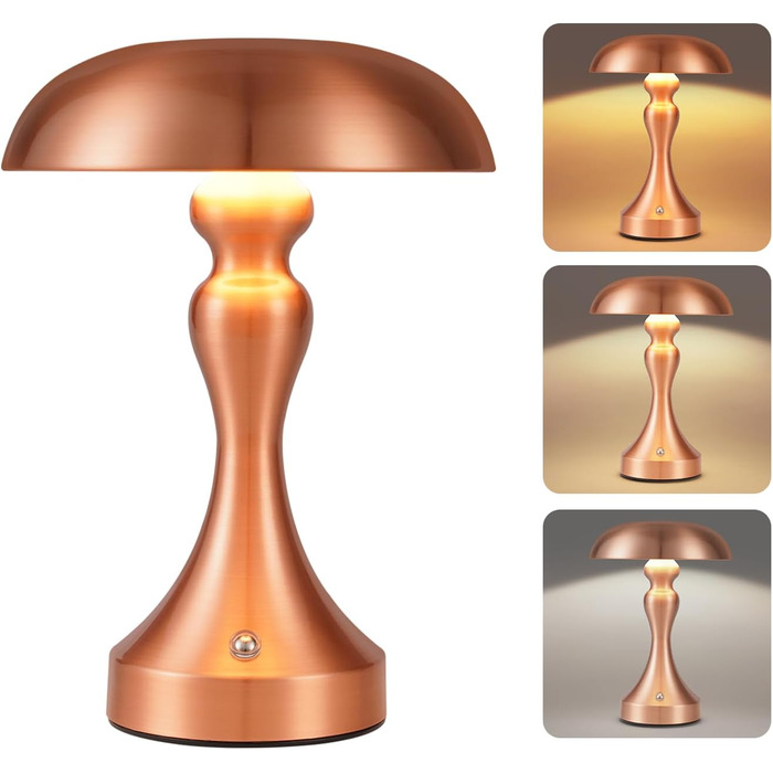Бездротова настільна лампа з LED-підсвічуванням, сенсорне керування, регулювання яскравості, вінтажний стиль, USB-зарядка, нічник для спальні/вітальні (червоно-бронзова, 2 шт.)