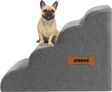 Сходинки для собак та котів ROMROL – 4 сходинки, сірий колір, з м'яким Memory Foam, для захисту суглобів, знімний та миючий чохол