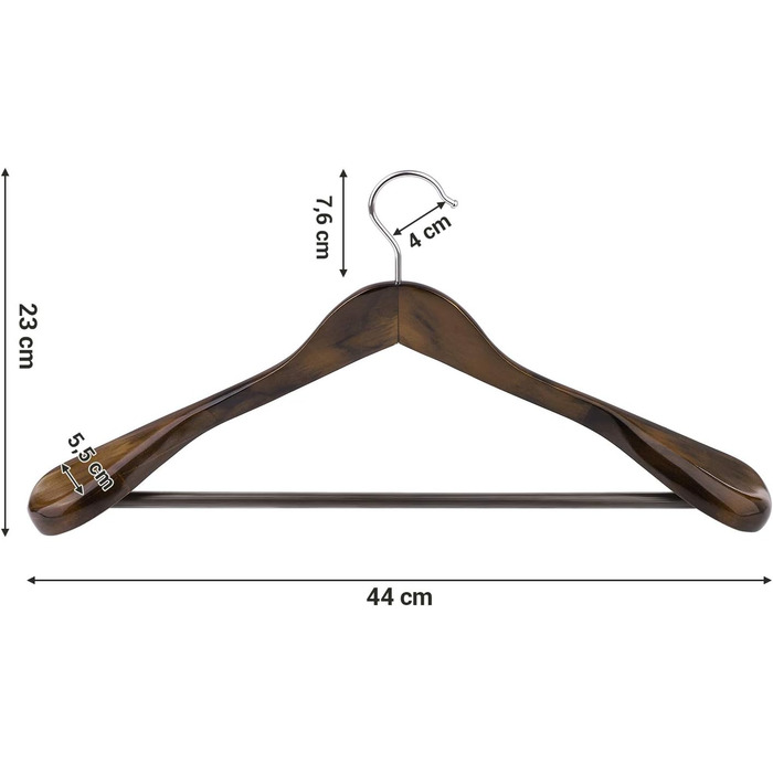 Набір вішалок для одягу SONGMICS, 6 шт., з масиву дерева, широкі плечі, антиковзні, для сорочок, пальто, курток, штанів, костюмів, поворотний гачок 360°, колір темний горіх CRSH06V