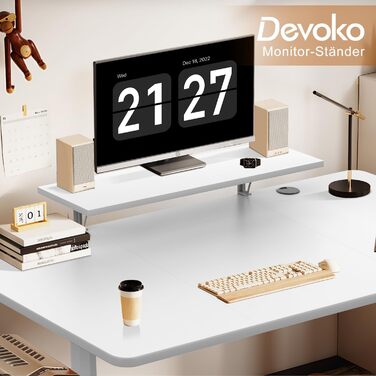 Devoko Height Adjustable Desk Electric 140×60cm With Monitor Stand, Electric Height Adjustable Desk with 2 Height Memory Control, Ergonomic Sit-Stand Desk (Vintage Brown)