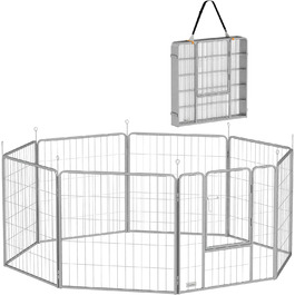 Летворешітка PawHut для цуценят, 8 панелей, 80 см, срібна. Ідеально для собак, котів та цуценят. Захист від вітру та сонця.