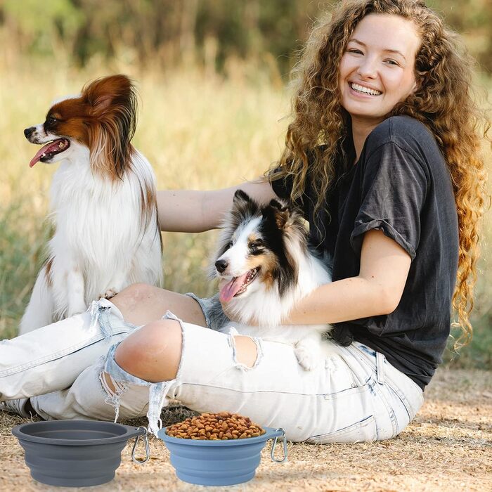 Складаний миска для собак SLSON, 2 шт. - портативна годівниця для тварин, для подорожей, сірий колір
