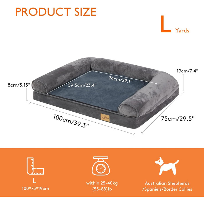 Orthopedic Dog Bed XL 100x75 cm: Dog Sofa for Large and Medium-Sized Dogs, Ergonomic Dog Beds with Raised Edge, 2 in 1 Detachable Washable Non-Slip Dog Mattress