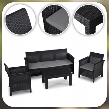 Комплект меблів для відпочинку MEBEL ELITE, техноротанг, чорний, 4 предмети