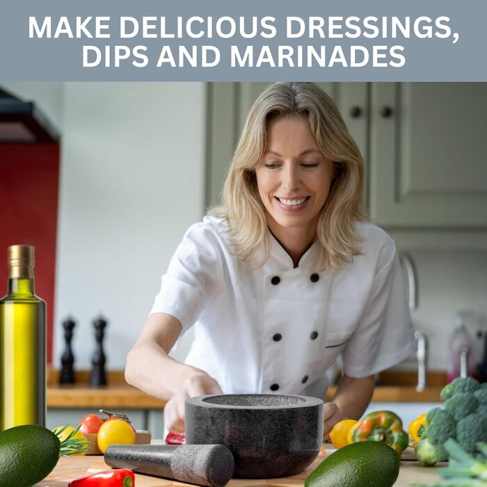 Набір ступка та товкачок Homiu Premium з натурального граніту, великий діаметр 15.5 см, сірий мармур