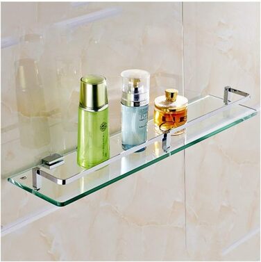 WDSOPK Bathroom Shelf Made of Tempered Glass, Wall Mounted, Rectangular Shower Caddy with Aluminum Rail Bearing Shelf Organizer (61cm)