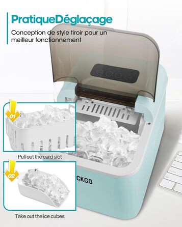 Smart Ice Maker Machine with WiFi Control - 15kg/24h, Fast Ice Production (6 mins), Self-Cleaning, 2 Sizes, Blue - for Kitchen, Office, Bar, Party, RV
