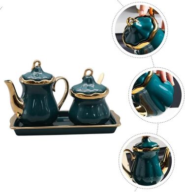 MAGICVOGEL Ceramic Milk Pitcher and Sugar Bowl Set, Sugar Container, Milk Jug with Tray, Spice Jar with Lid and Spoon, Creamer, Coffee Service Set for Home, Cafe, Bar (Green)