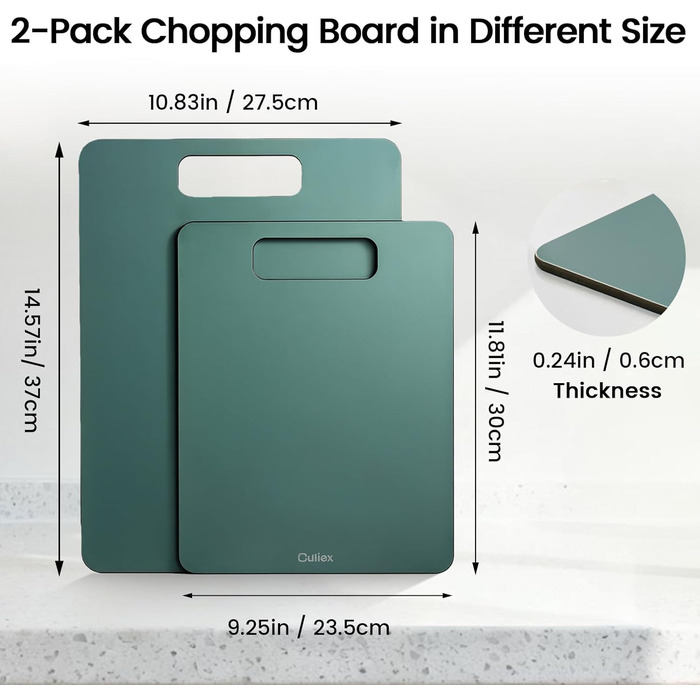 Набір дерев'яних обробних дощок 2 шт., стійкі до миття в посудомийній машині, високої щільності, нетоксичні, без BPA, з антиковзними ніжками, безпечні для ножів – ідеально для кухні та як подарунок (зелені)
