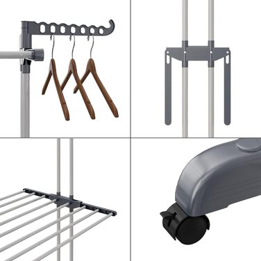 Сушарка для білизни 3-ярусна, турбо-тип, 75-200 см, висувна, з 2 обертовими крилами, висота 180 см, економна, на колесах, для квартири, балкону та саду (сіра)