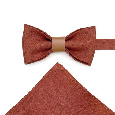 Набір аксесуарів чоловічих Leinen: краватка-метелик зі шкіри, підтяжки зі шкіри, нагрудна хустка, запонки (Темно-помаранчевий)