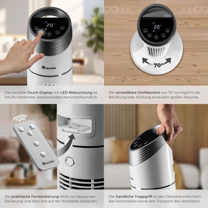 Турбо-вентилятор Tectake з пультом та таймером: тихий, мобільний, 3 швидкості, 31 x 90 см