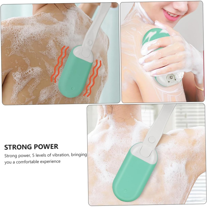 Back brush, body brush, peeling brush, body brush, massage brush, electric massage brush for the back, long-handled back scrubber, bath brush, silica gel, Green