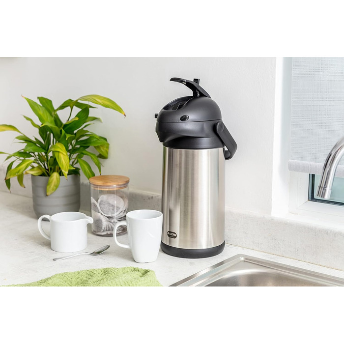 Emsa 637301600 President Insulated Pump Carafe | Capacity: 3 Liters | 12 hours hot | Detachable pump head | Integrated carrying handle | Stainless steel/Black