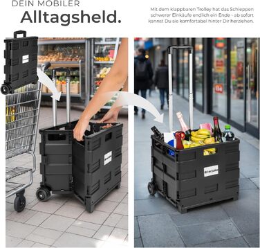 Складаний візок для покупок Tectake Shopping Trolley, сумка-шопер на колесах для продуктів та кемпінгу, чорний (45,75 л)
