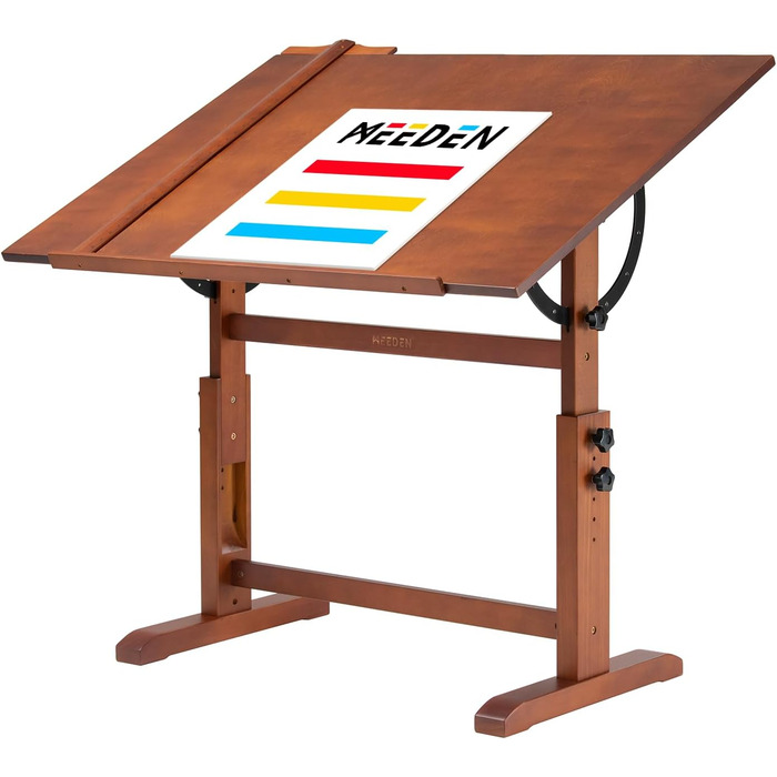 MEEDEN Large Walnut Wood Art Drawing Table - Adjustable Height Studio Desk for Painting, Writing & Reading (107 x 76cm)