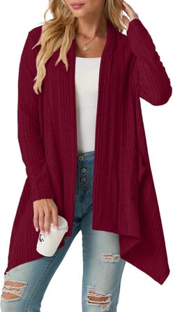 Жакет GRECERELLE з м'якої в'язки, колір бордовий, з кишенями, легкий, асиметричний, розмір M