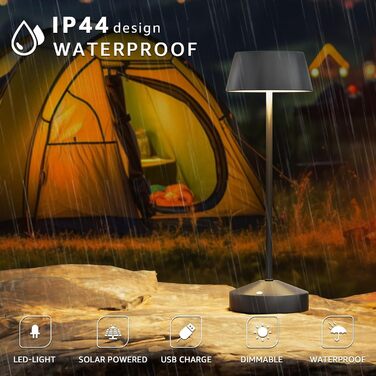 Світлодіодні настільні лампи сонячні LED 2 шт. для вулиці 3000K з сенсорним вимикачем, акумуляторні, димовані, IP44 для кемпінгу, саду, балкону, тераси