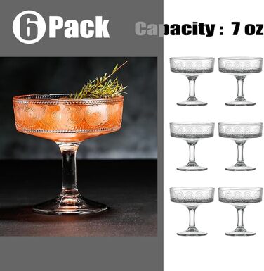 Набір келихів для коктейлів, 6 шт., 200 мл: келихи для еспресо, мартіні, купе для коктейлів, вечірок, Манхеттен, барні келихи