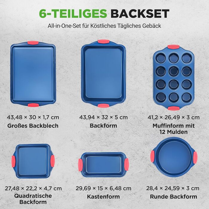 Набір форм для випічки Nutrichef 10 шт. з антипригарним покриттям – для випікання солодкого (печиво) та солоного (пироги, піца). Форми з вуглецевої сталі, без PFOA та PTFE, з силіконовими ручками. Круглі та квадратні форми.