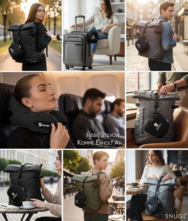 Подушка для шиї SNUGL з Memory Foam, регульована та миюча | Зручна подушка для подорожей на літаку, в авто та в дорогу | Подушка-шиїчкі SNUGL (Чорний, для дорослих)