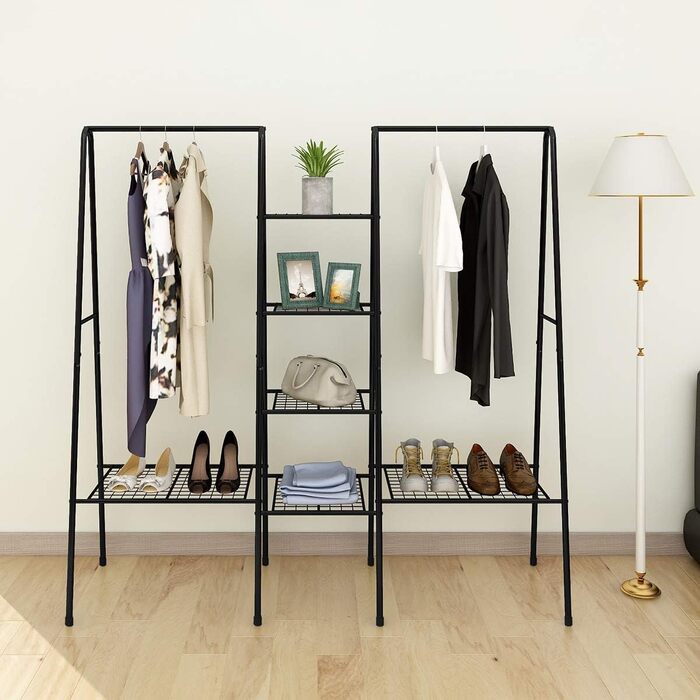 JURMERRY Metal Clothes Rack Clothes Rod Garment Racks with Shoe Storage, Black