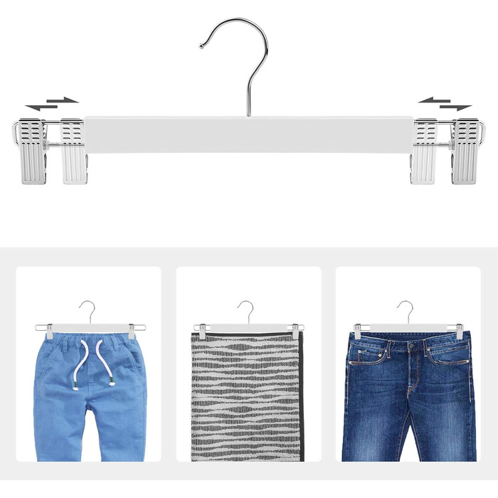 Набір вішалок для штанів SONGMICS, 16 шт., дерев'яні, з регульованими кліпсами, антиковзні, для штанів, шортів та спідниць