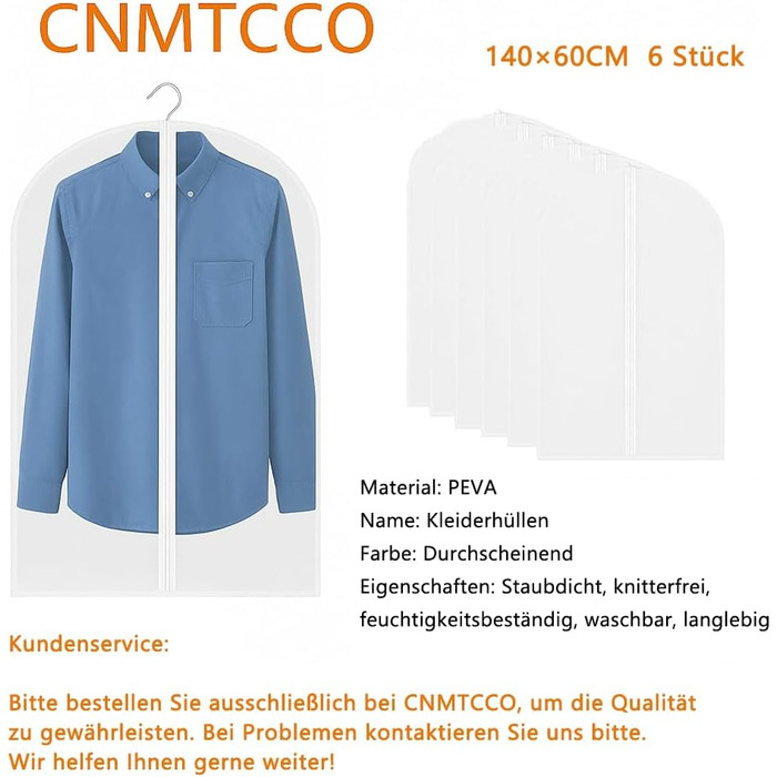 Набір мішко-органайзерів для одягу CNMTCCO 6 шт. Прозорі мішки для зберігання одягу 60x100 см, 60x140 см. Захист від пилу, вологи та цвілі. Підходять для суконь, жакетів, сорочок