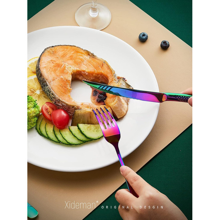 Набір столових приборів 24 предмети для 6 осіб, нержавіюча сталь 18/10, титанове покриття, кольоровий, з зазубреним ножем, для посудомийної машини