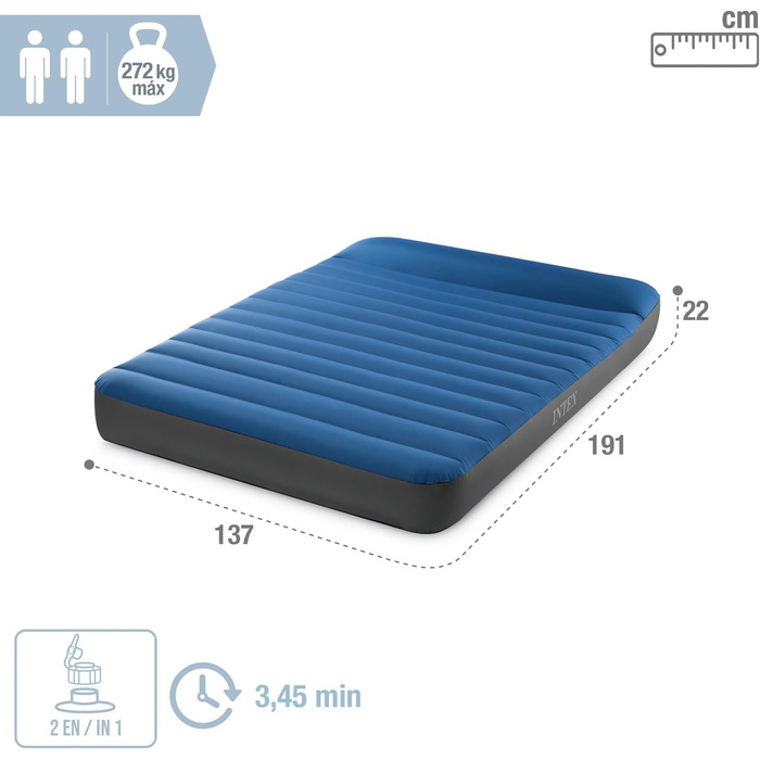 Надувний матрац для кемпінгу INTEX TruAire на 2 особи (137x191x22 см), до 272 кг, з USB-насосом та Fiber-Tech технологією