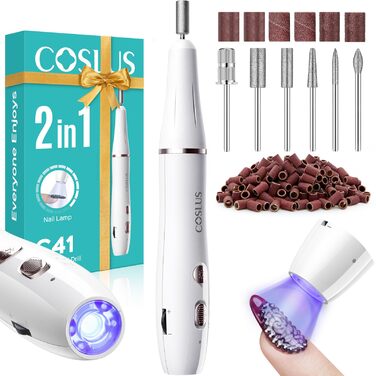 Професійний набір для манікюру та педикюру Coslus: електрична фрезер з регулюванням швидкості, світлом, металевими насадками та USB-C зарядкою