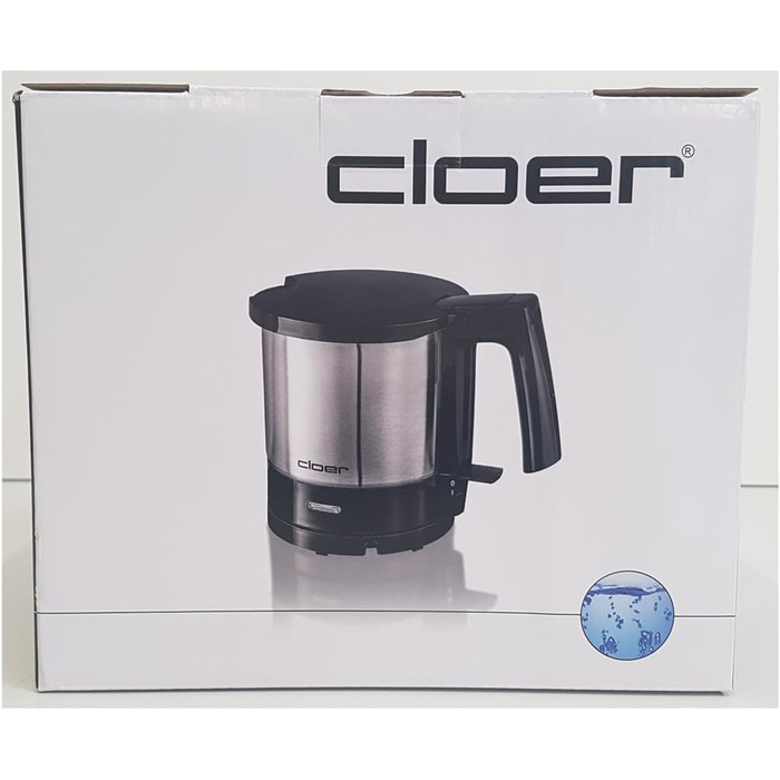 Електричний чайник Cloer 4701 із нержавіючої сталі, 1.5 л, 2200 Вт, з фільтром від накипу та захистом від перегріву (Чорний)