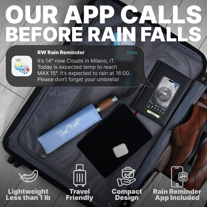 Royal Walk: Чоловічий та жіночий парасолька-тростина, штормовий, автоматичний, з подвійним покриттям, шіферно-блакитний, з дерев'яною ручкою