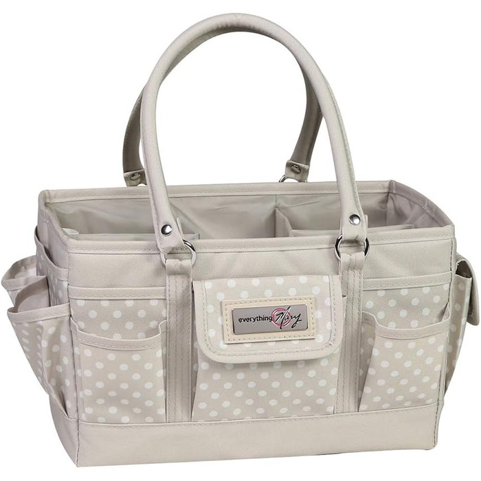 Everything Mary Blaugruner, geometric deluxe store and tote bag, organizer for crafts, sewing, paper, art, desk, canvas, accessories, storage with handles for travel (Light Brown Spotted)