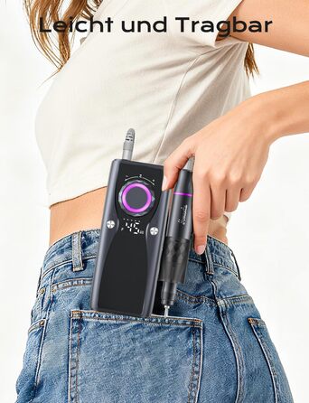 Професійний набір для фрезерування нігтів Nagelfräser: 45000 обертів, акумулятор 10H, LCD-дисплей, регулювання напрямку обертання, чорний