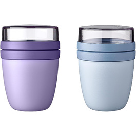 Mepal | Lunchpot Ellipse Mixed Mini | Vivid Lilac + Nordic Blue | To-go muesli cup | Partition for yogurt & muesli | 300 ml + 120 ml | Suitable for freezer, microwave & dishwasher