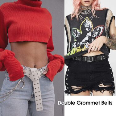 Ремень JasGood Punk унісекс, подвійні отвори, стиль косплей, хіп-хоп, рок, готика, чорно-білий, 105 см