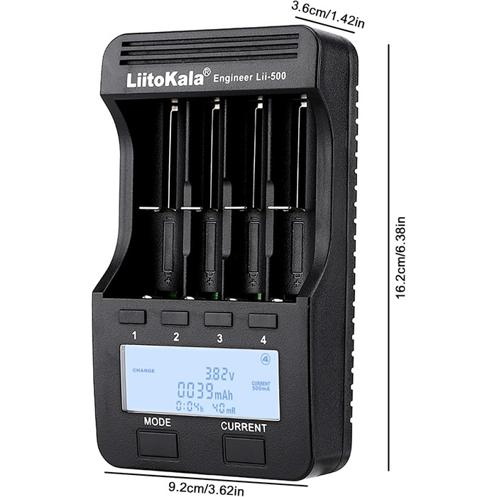 Зарядний пристрій LiitoKala Lii-500 для Li-ion, LiFePO4, Ni-MH/Cd акумуляторів 18650/21700/26650/AA/AAA/C/9V з LCD-дисплеєм