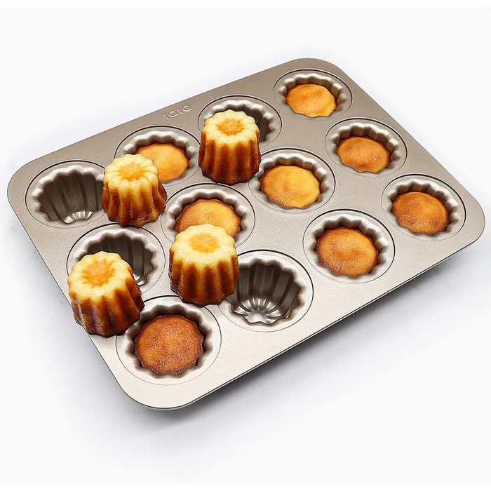Canele Mold, Carbon Steel, 12 Cavities, Non-Stick, Canelé Molds, Baking Pans for Oven Baking, Cupcake