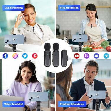 Мікрофон-лапка бездротовий для iPhone/Android з кейсом для зарядки та акумулятором 42год, з шумозаглушенням, для подкастів, TikTok, YouTube, стрімінгу, міні-мікрофон